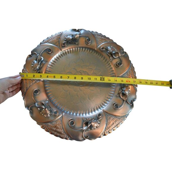 Vintage Mid Century Arts and Crafts Gregorian Copper Calla Lily Wall Charger 18" - Picture 7 of 7